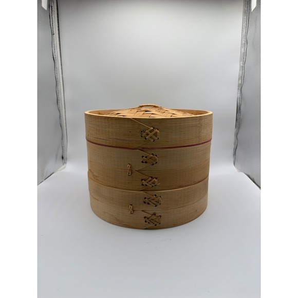8" Bamboo Steamer Basket 2-Tier with Lid Asian Cooking Dumpling Bao - Picture 3 of 10